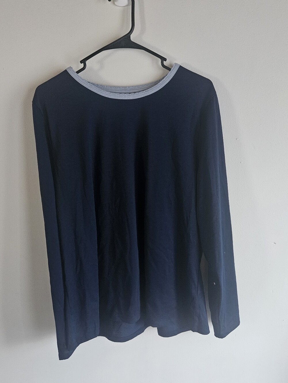 Lands' End Navy Blue Ringer Tee Long Sleeve Crewneck Top Women's Size XL